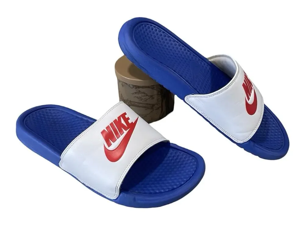 Nike Benassi JDI Slides Men’s Size 11 Royal/White/Red -Summer Sandals 343880-410